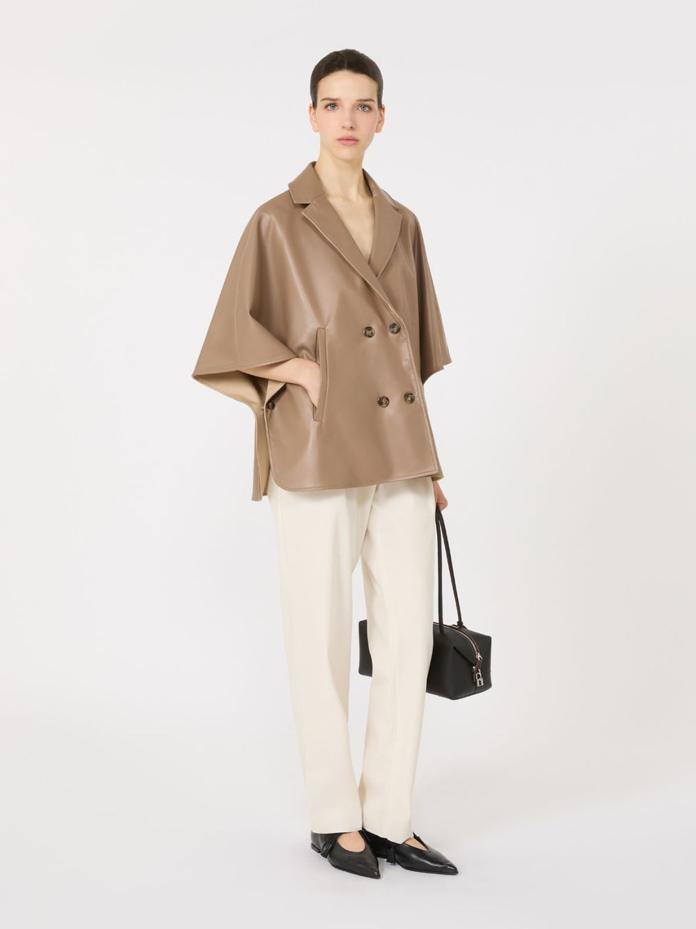 Double-breasted reversible cape in water-repellent cotton - Turtledove