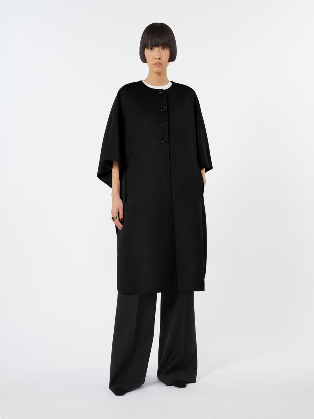 Long cape in cashmere drap - Black