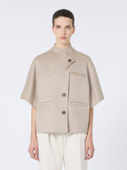 Long cropped cape in cashmere drap - Sand