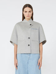 Long cropped cape in cashmere drap - Medium grey