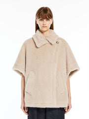 Cape in alpaca and wool Teddy fabric - Beige