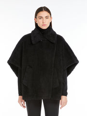 Cape in alpaca and wool Teddy fabric - Black