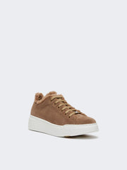 Suede and Teddy fabric trainers - Hazelnut brown