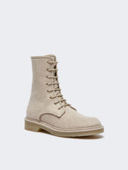 Combat boots in pure cashmere - Beige