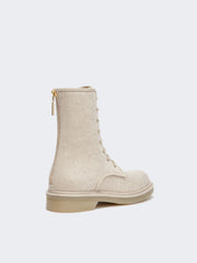 Combat boots in pure cashmere - Beige