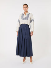 Pleated cotton skirt - Navy