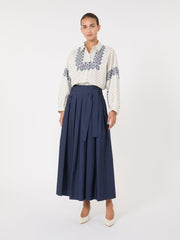 Pleated cotton skirt - Navy