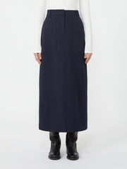 Long wool blend skirt - Navy