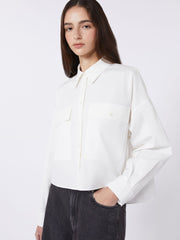 Asymmetrical washed cotton shirt - White