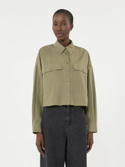 Asymmetrical washed cotton shirt - Kaki