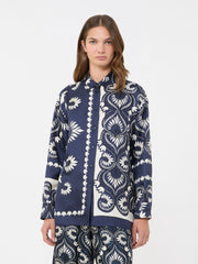 Printed silk patchwork shirt - Navy