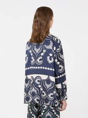 Printed silk patchwork shirt - Navy
