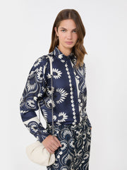 Printed silk patchwork shirt - Navy