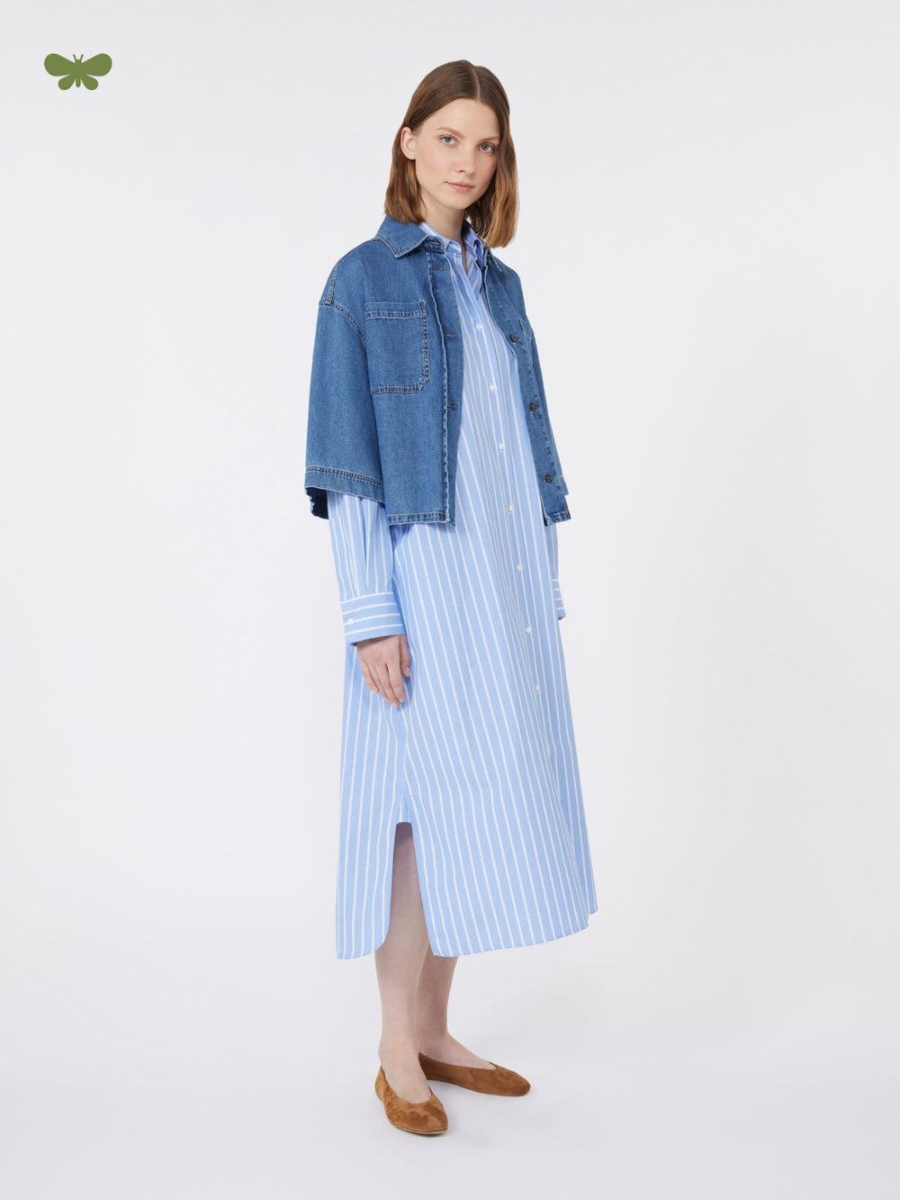 Long poplin shirt dress - Light blue