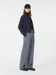 Wool knit crew-neck cardigan - Navy