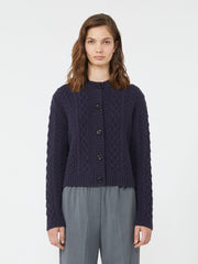 Wool knit crew-neck cardigan - Navy
