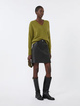 Alpaca and cotton V-neck jumper - Olive green