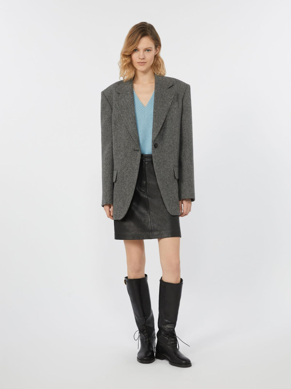 Alpaca and cotton V-neck jumper - Light blue