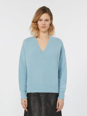 Alpaca and cotton V-neck jumper - Light blue