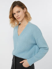Alpaca and cotton V-neck jumper - Light blue