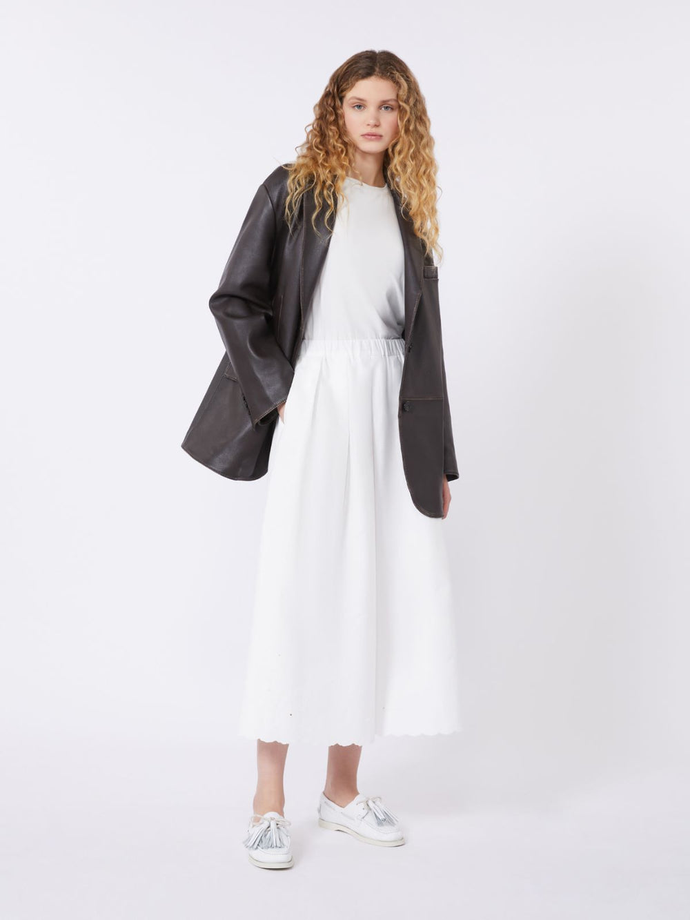 Oversized leather blazer - Brown