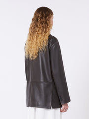 Oversized leather blazer - Brown