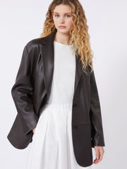 Oversized leather blazer - Brown