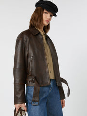 Nappa leather biker jacket - Dark brown