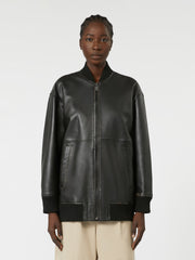 Long Nappa leather bomber jacket - Black
