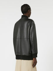 Long Nappa leather bomber jacket - Black