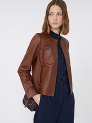 Short Nappa leather jacket - Tobacco