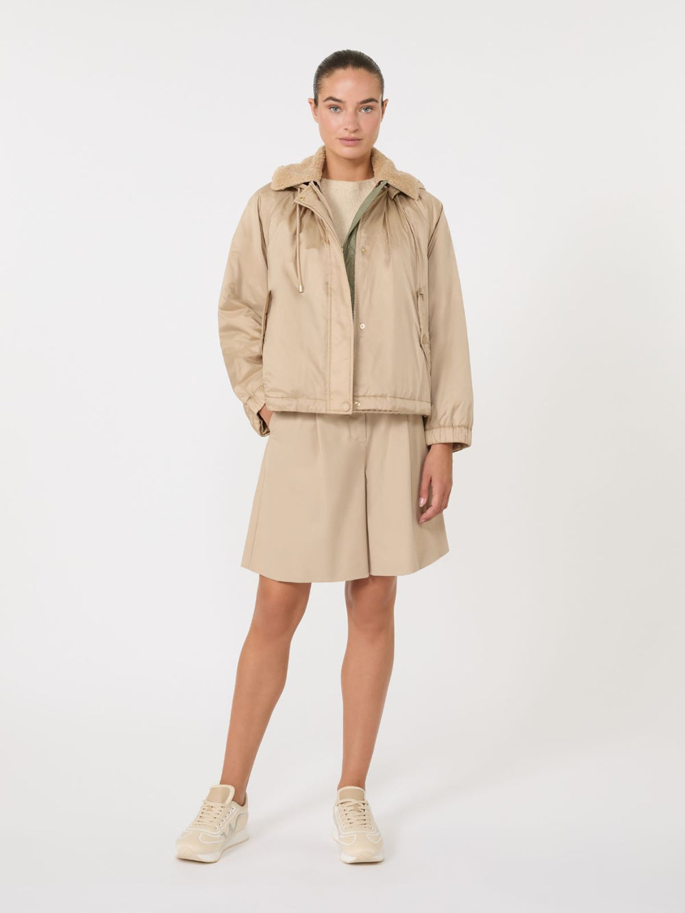 Reversible water-repellent canvas windbreaker - Beige