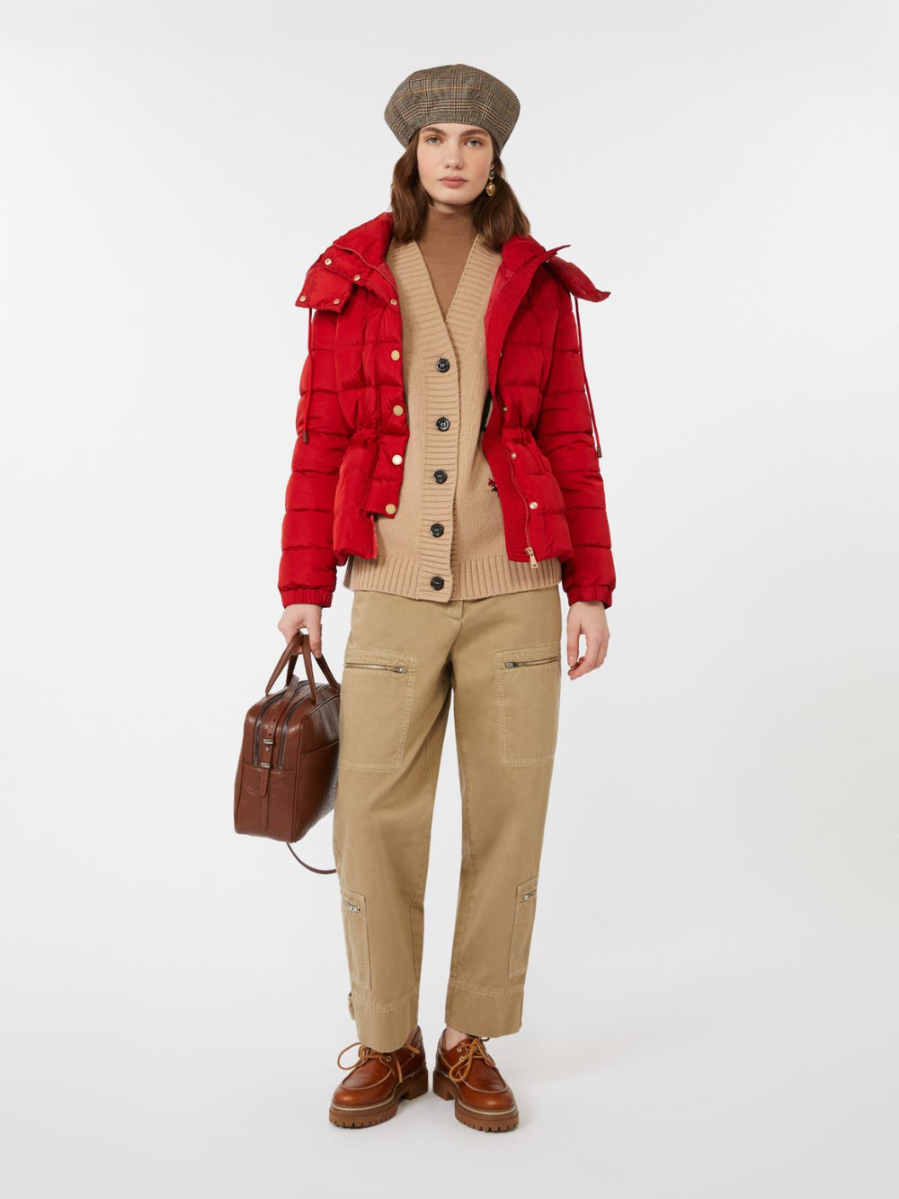 Short down jacket in water-repellent taffeta - Red