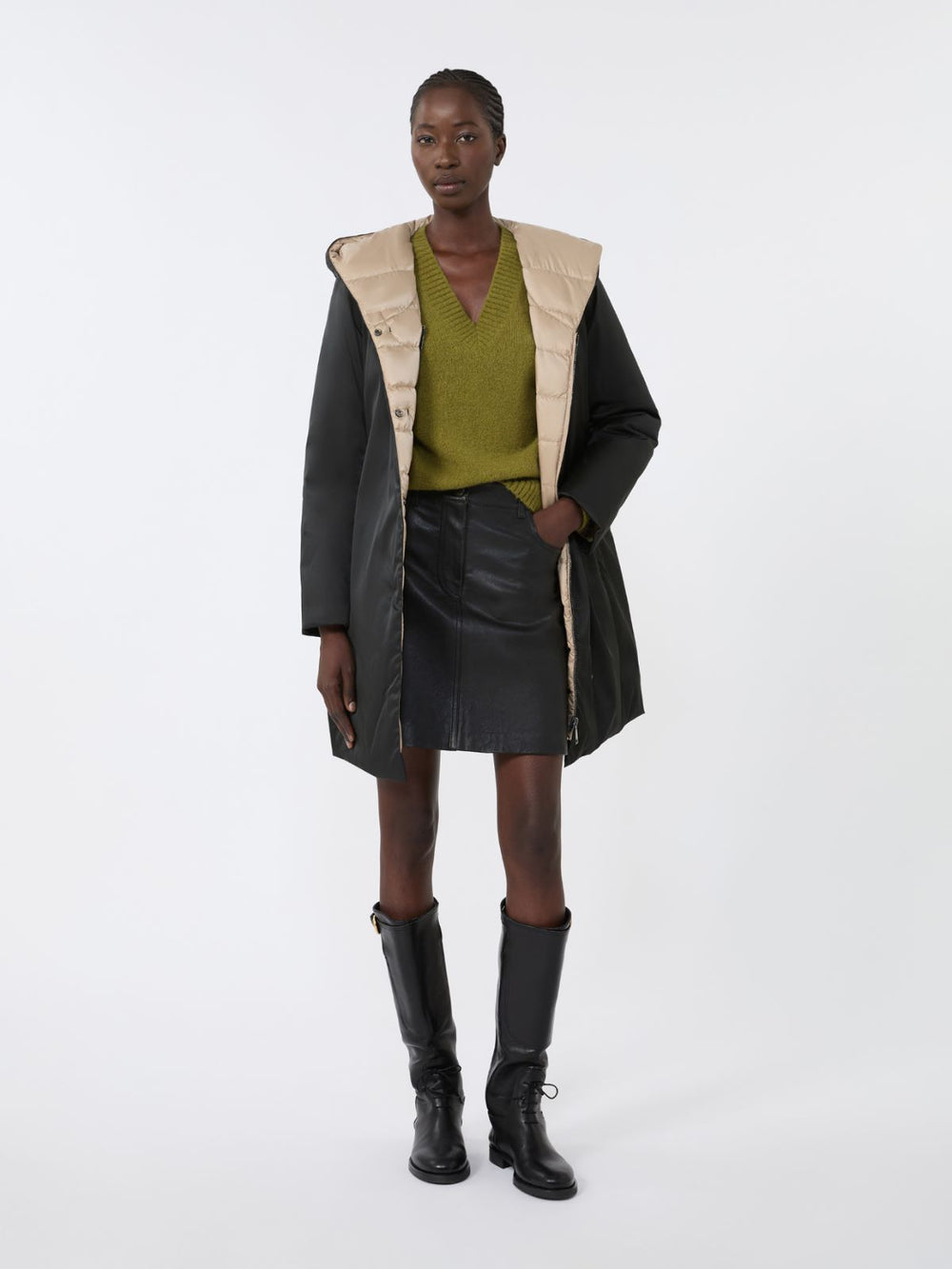 Reversible down jacket in water-repellent fabric - Black