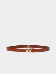 Leather belt with logo buckle - Tobacco