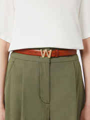 Leather belt with logo buckle - Tobacco