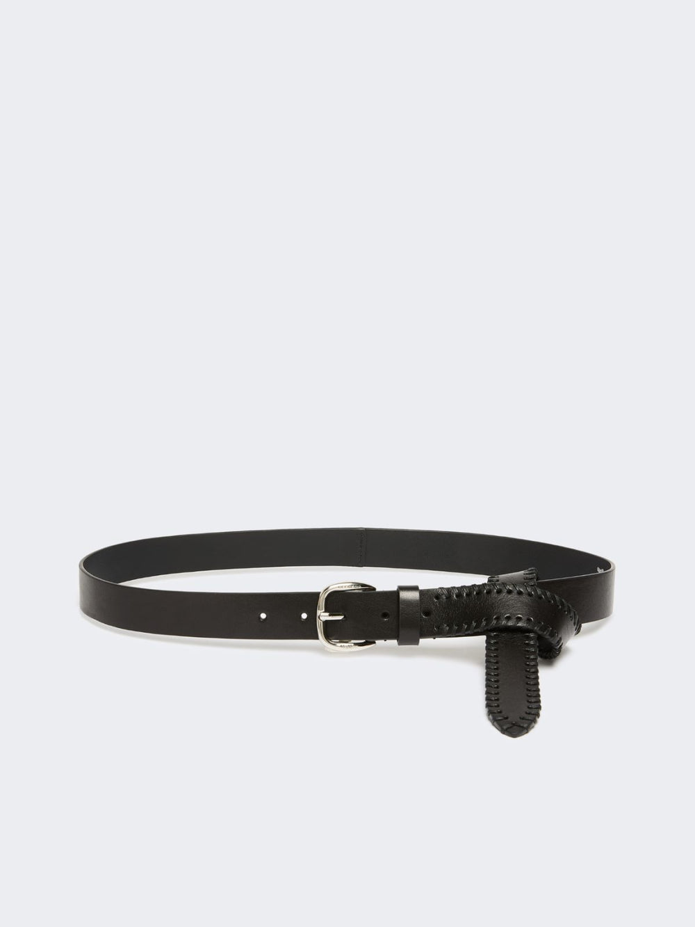 Leather belt with tip - Black