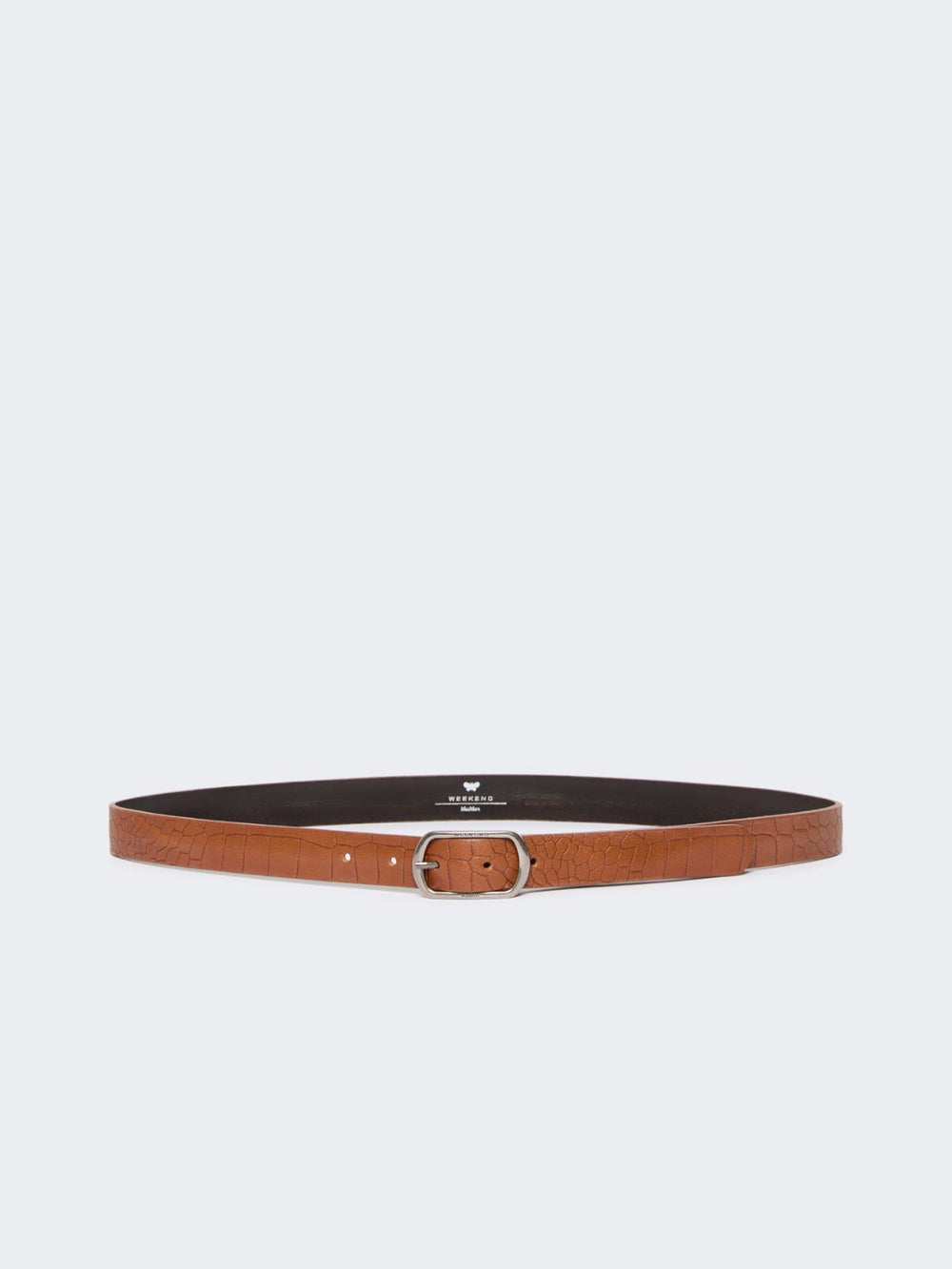 Crocodile-print leather belt - Tobacco