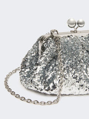 Sequin-adorned small satin Pasticcino Bag - Silver