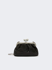 Rhinestone-adorned small satin Pasticcino Bag - Dark grey