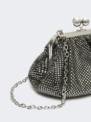 Small Pasticcino Bag in satin with rhinestones - Black