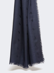 Jacquard-knit wool and silk shawl - Midnightblue