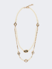 Pearl and rhinestone-adorned necklace - Optical white
