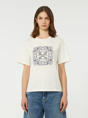 Print and embroidery-adorned cotton T-shirt - White