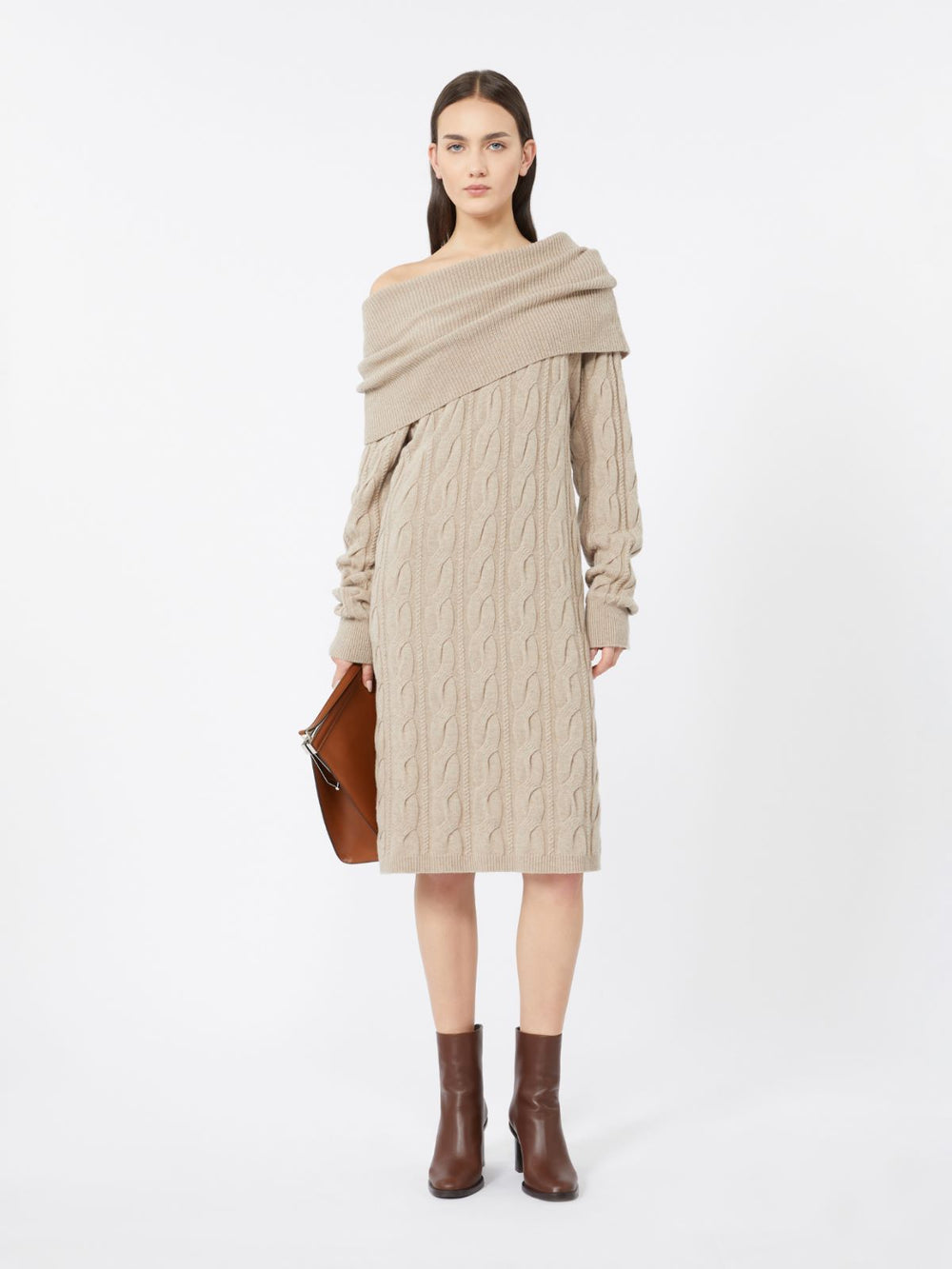 Cable-knit wool and cashmere dress - Shaded grey