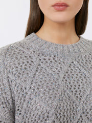 Boxy sweater in wool and cashmere with sequins - Light grey