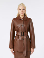Belted nappa jacket - Brown