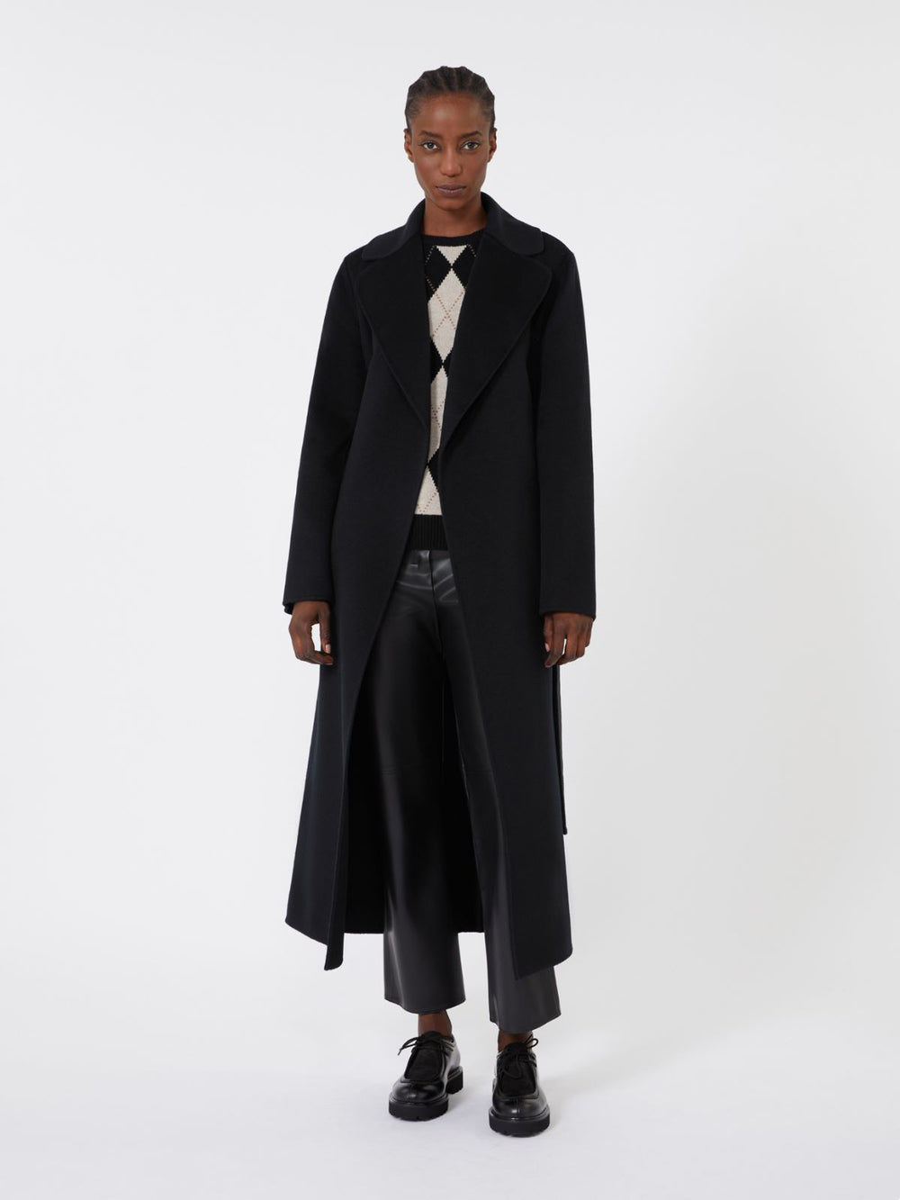Wool and cashmere coat with belt - Black
