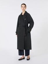 Long water-repellent cotton twill trench coat - Black