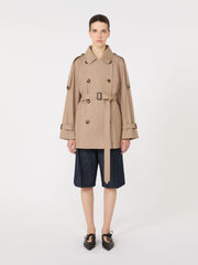Short double-breasted trench coat in water-repellent cotton twill - Camel